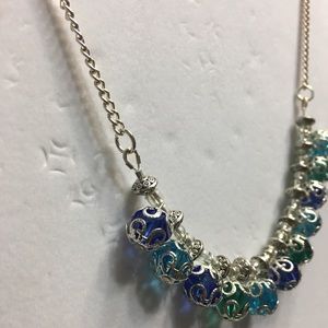 New blue-green beaded silver plated necklace